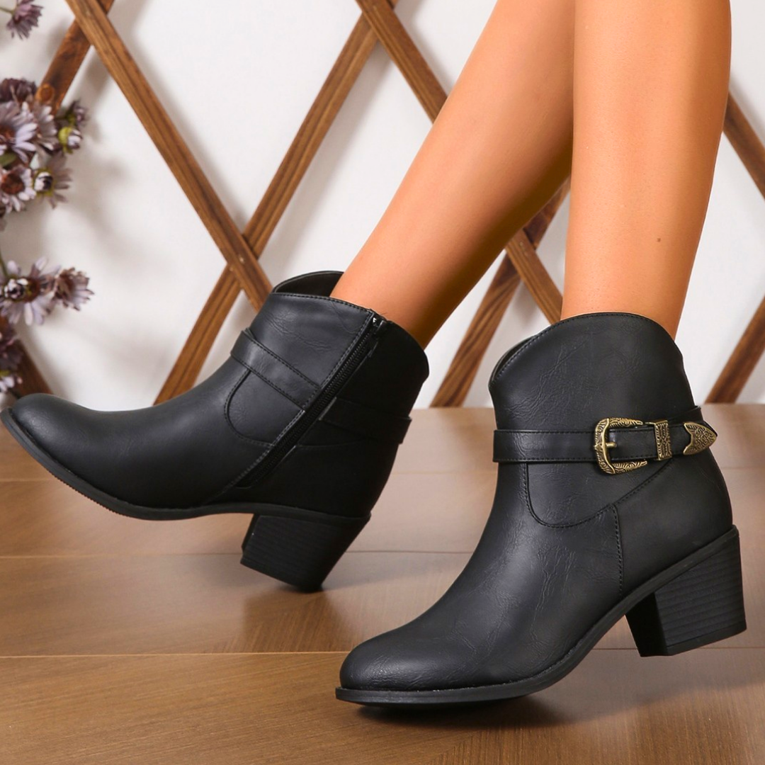 Women's Premium Leather Black Ankle Boots Corvine