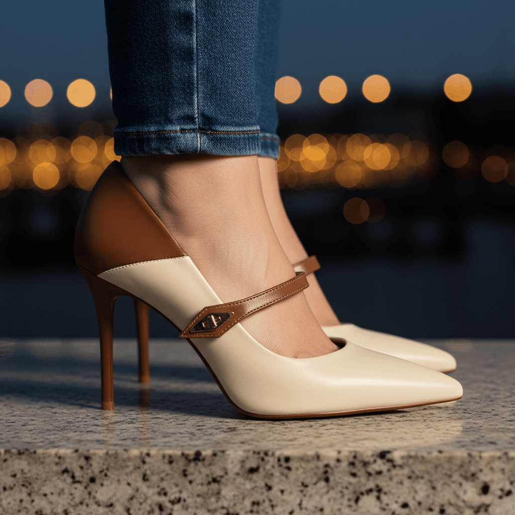 Women's Premium Leather Black Heels Corvine