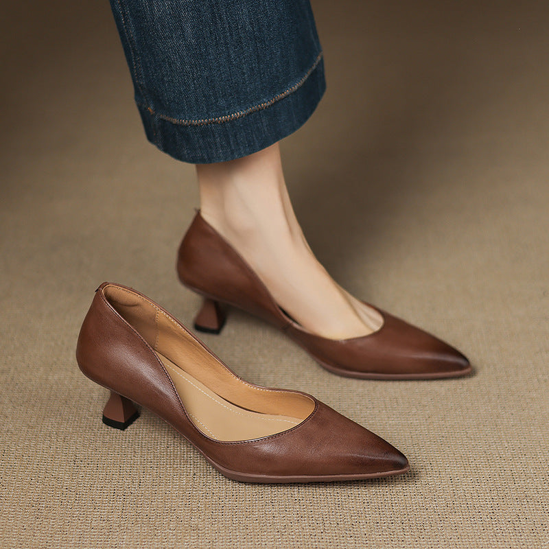 Women's Premium Leather Black Kitten Heels Corvine