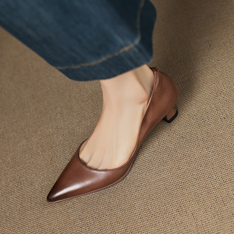 Women's Premium Leather Black Kitten Heels Corvine