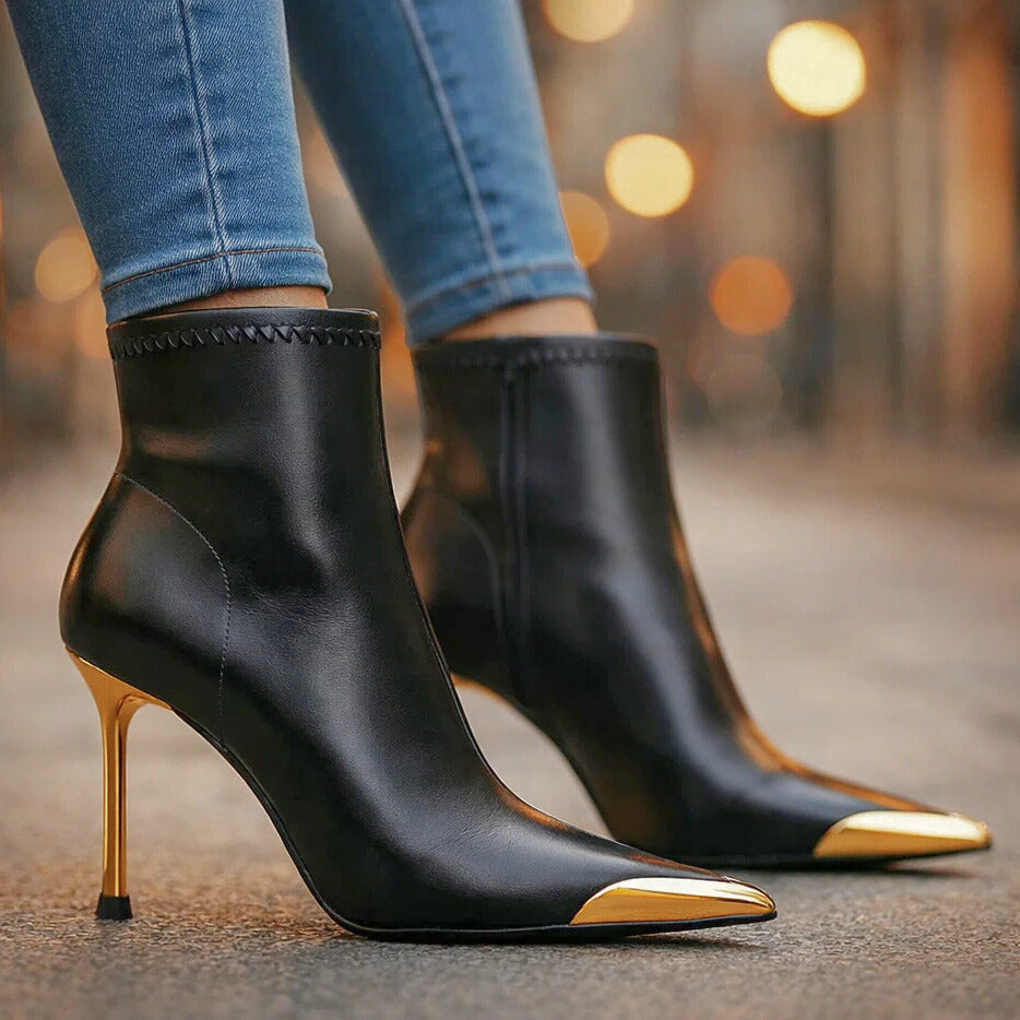 Women's Premium Leather Black Pointed Toe Boots Corvine