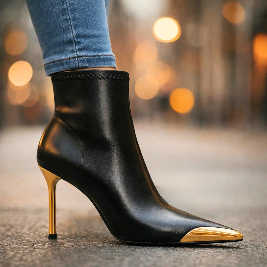 Women's Premium Leather Black Pointed Toe Boots Corvine