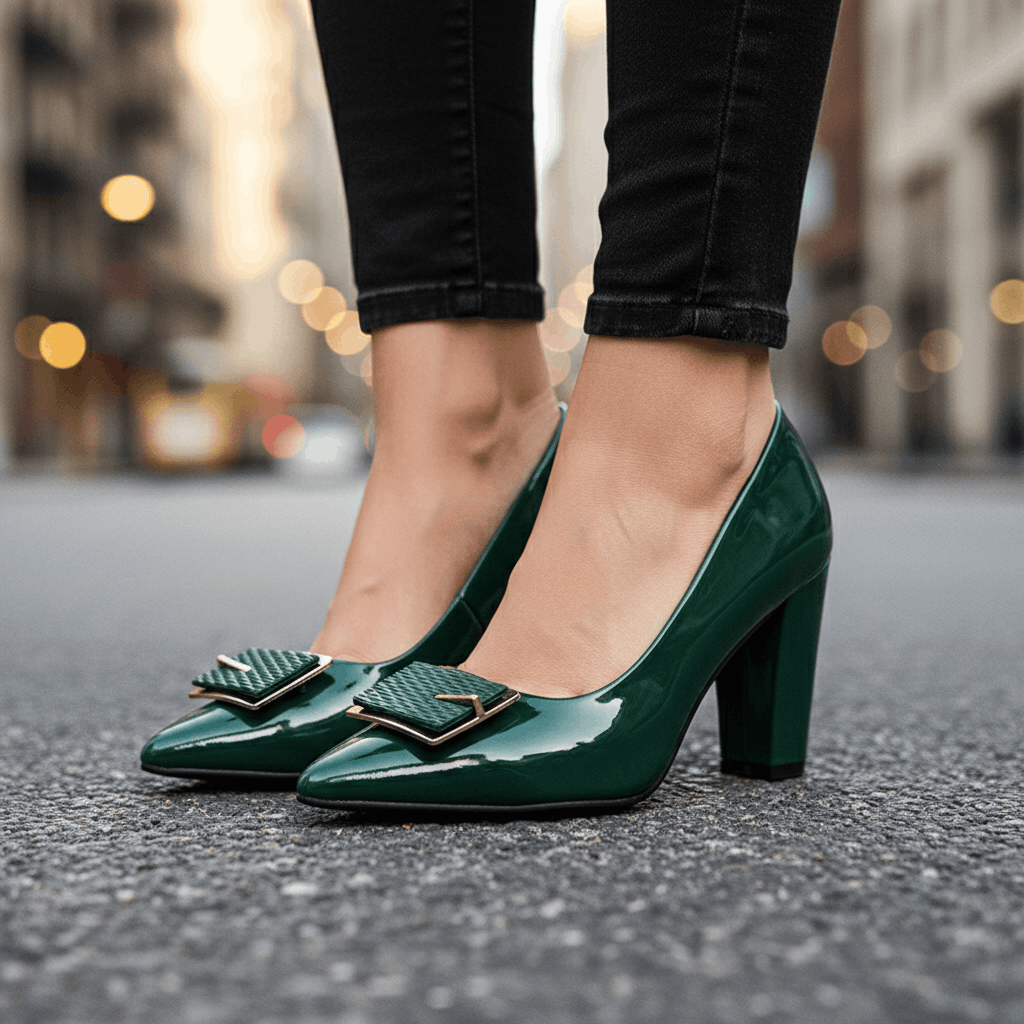 Women's Premium Leather Black Pointed Toe Heels Corvine