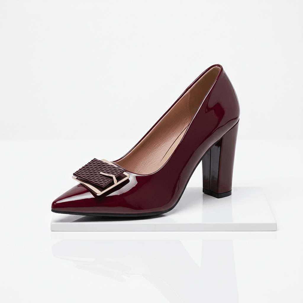 Women's Premium Leather Black Pointed Toe Heels Corvine
