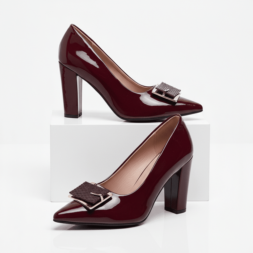 Women's Premium Leather Black Pointed Toe Heels Corvine