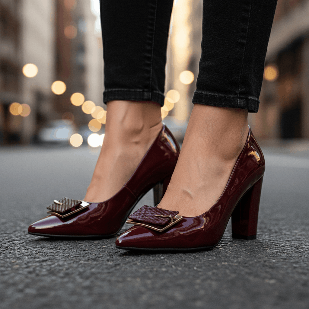 Women's Premium Leather Black Pointed Toe Heels Corvine