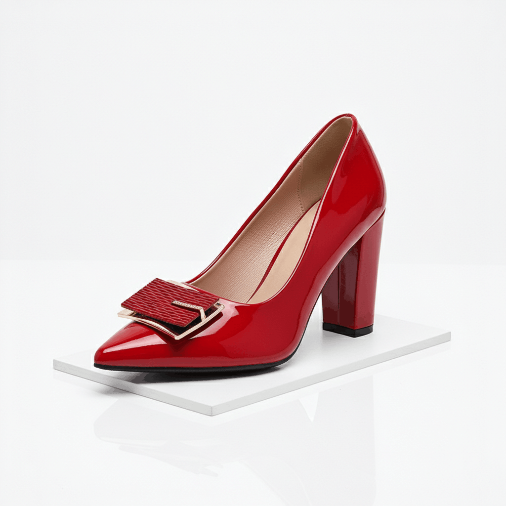 Women's Premium Leather Black Pointed Toe Heels Corvine