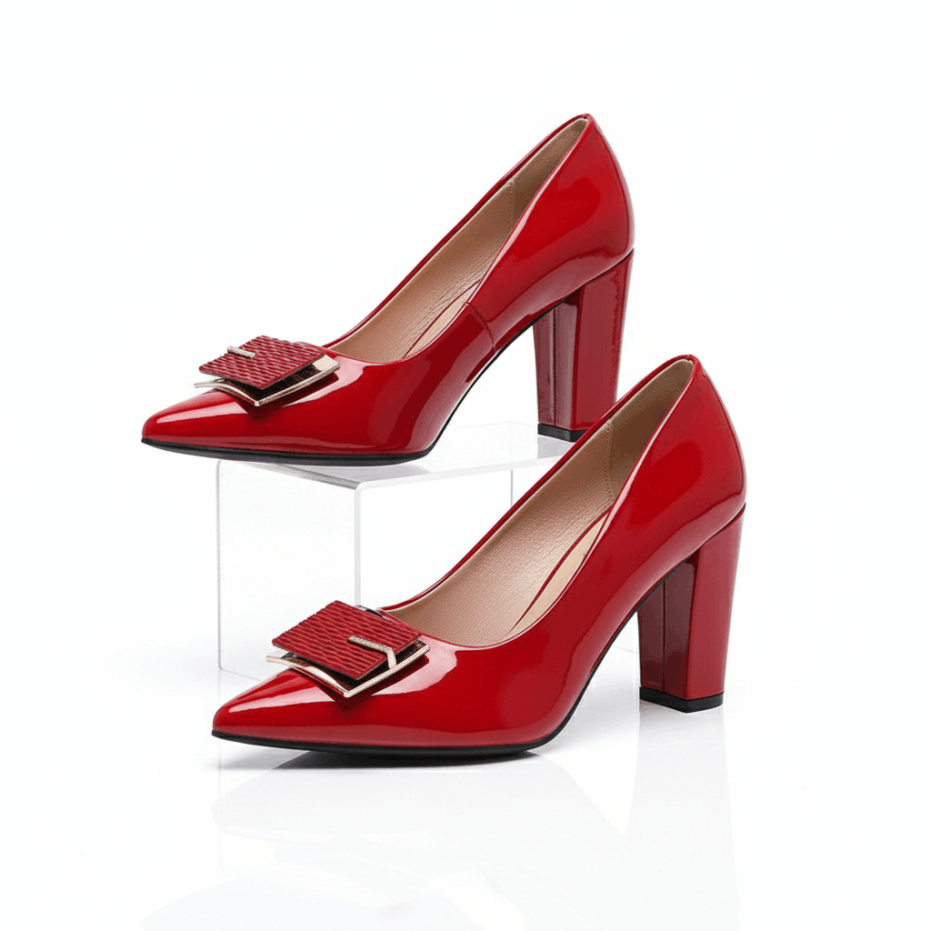 Women's Premium Leather Black Pointed Toe Heels Corvine