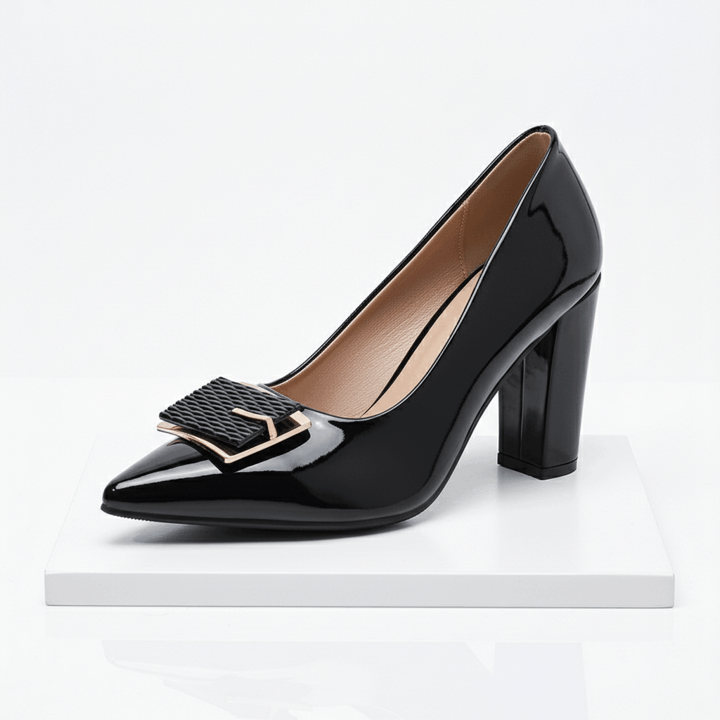 Women's Premium Leather Black Pointed Toe Heels Corvine