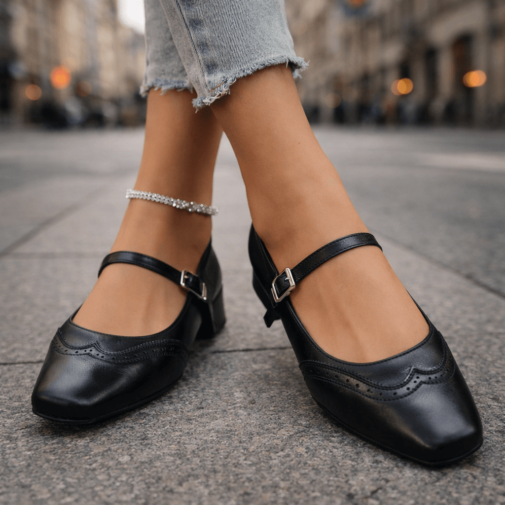 Women's Premium Leather Block Heel Heels Corvine