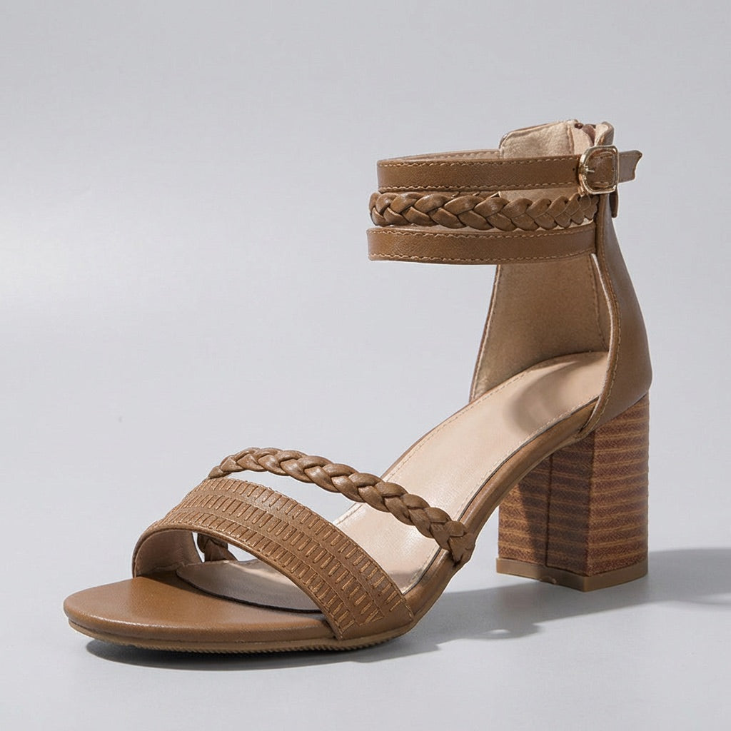 Women's Premium Leather Block Heel Sandals Corvine