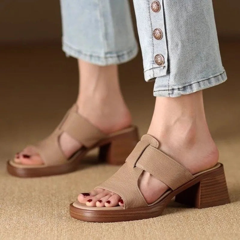 Women's Premium Leather Block Heel Sandals Corvine