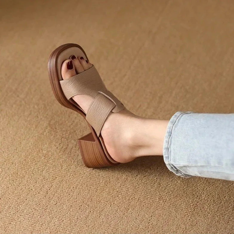 Women's Premium Leather Block Heel Sandals Corvine