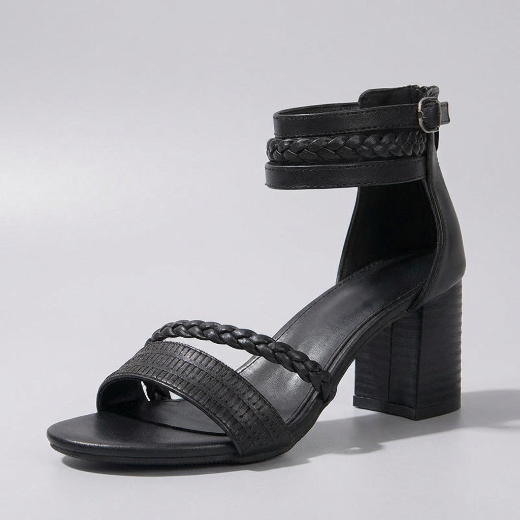 Women's Premium Leather Block Heel Sandals Corvine
