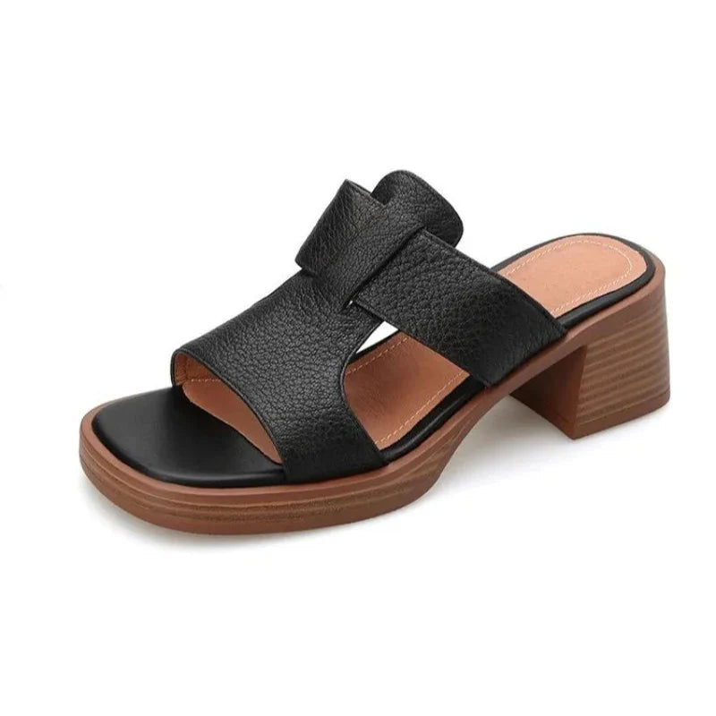 Women's Premium Leather Block Heel Sandals Corvine