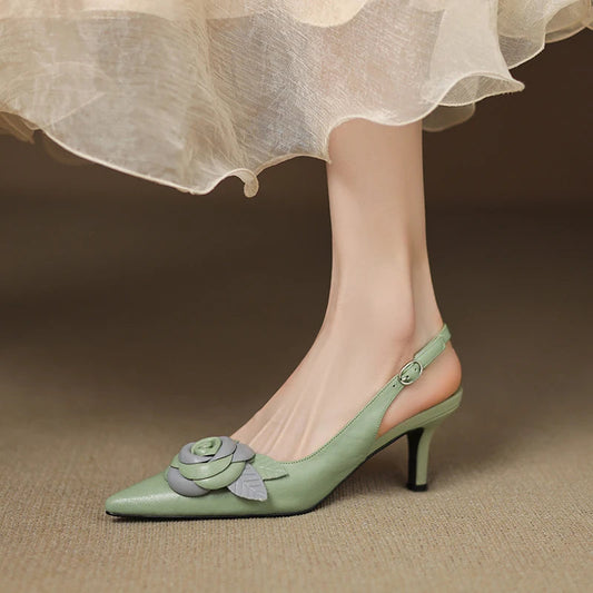 Women's Premium Leather Floral Detail Heels Corvine
