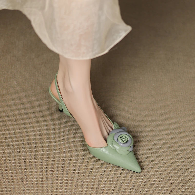 Women's Premium Leather Floral Detail Heels Corvine