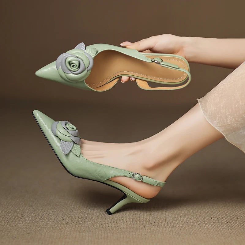 Women's Premium Leather Floral Detail Heels Corvine