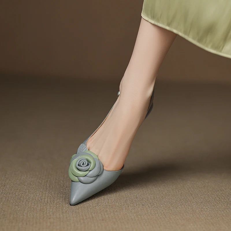 Women's Premium Leather Floral Detail Heels Corvine