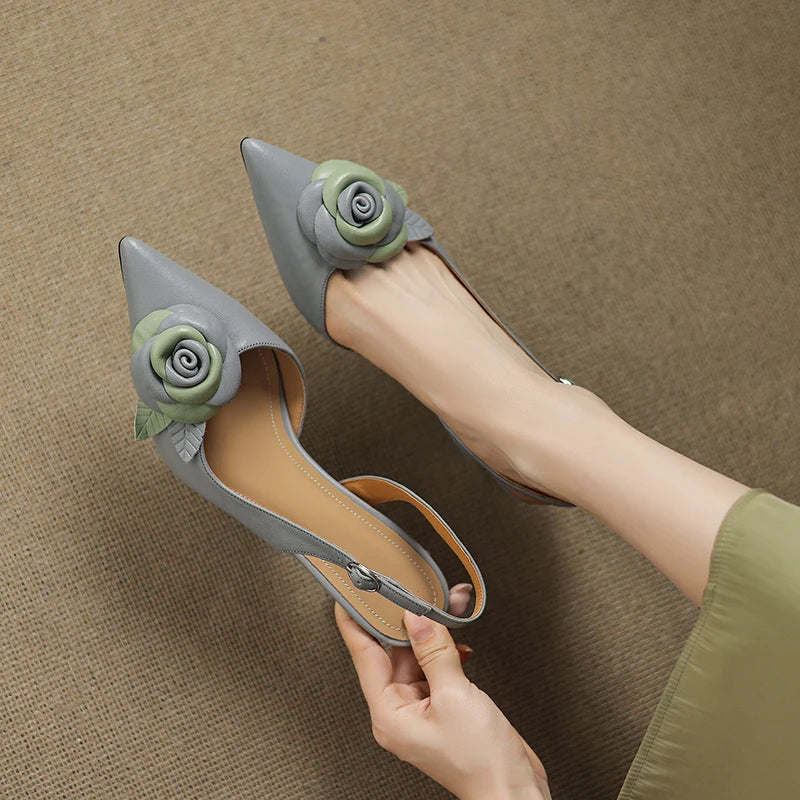 Women's Premium Leather Floral Detail Heels Corvine