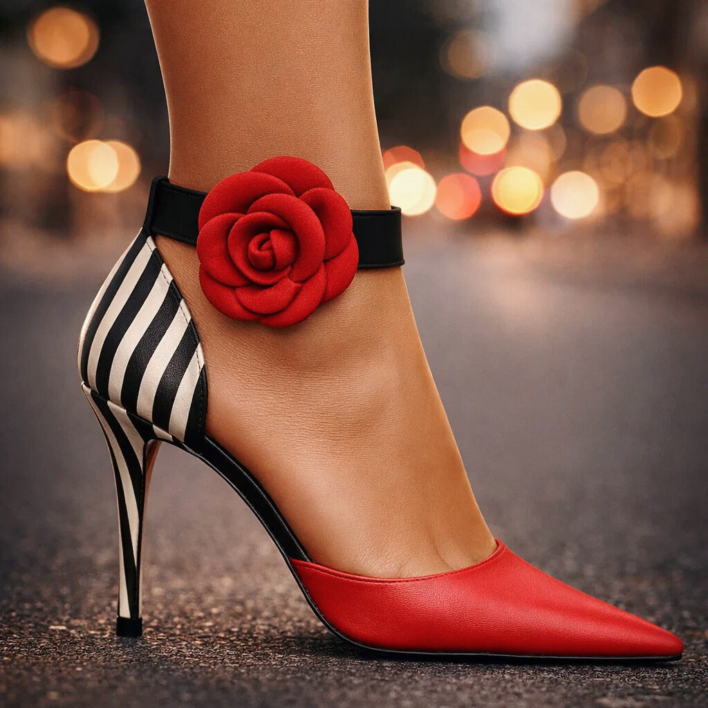 Women's Premium Leather Flower Accent Heels Corvine