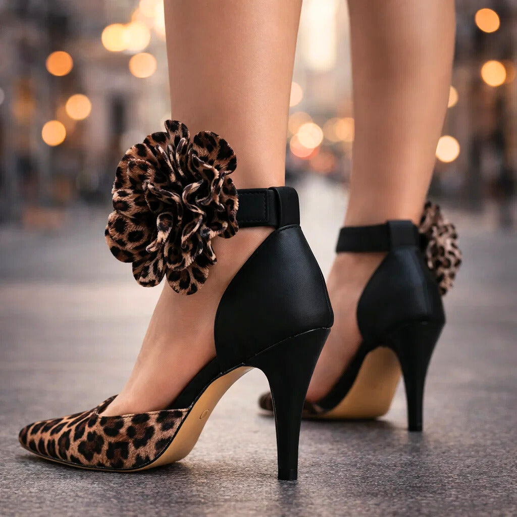 Women's Premium Leather Flower Accent Heels Corvine
