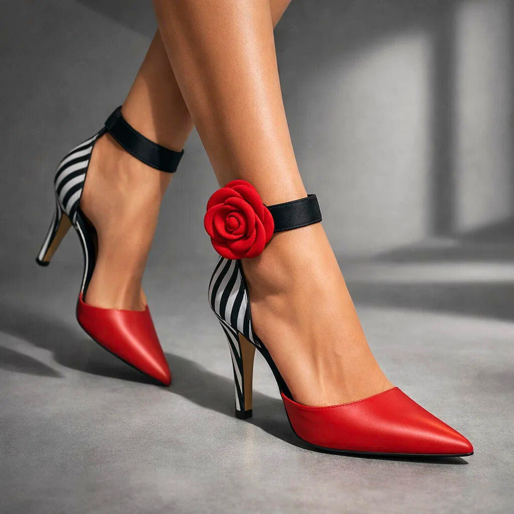 Women's Premium Leather Flower Accent Heels Corvine