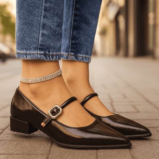 Women's Premium Leather Heels | Stylish Pointed Toe Block Heels for All-Day Comfort