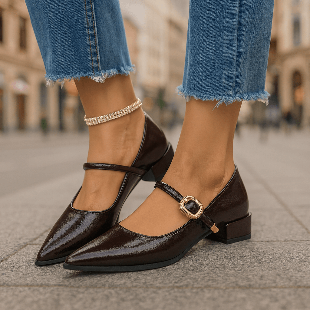 Women's Premium Leather Heels | Stylish Pointed Toe Block Heels for All-Day Comfort