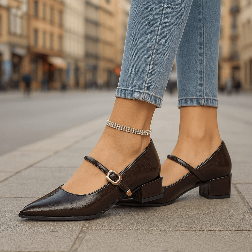 Women's Premium Leather Heels | Stylish Pointed Toe Block Heels for All-Day Comfort