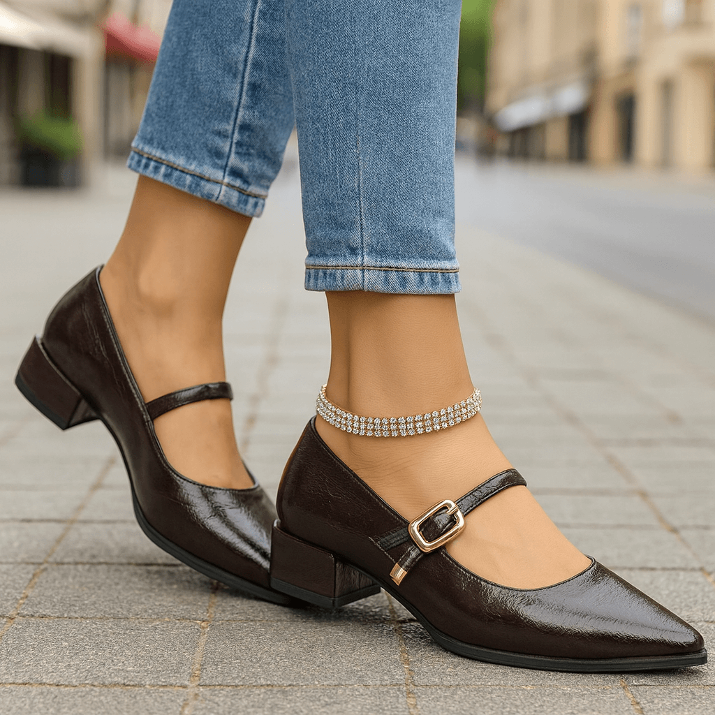 Women's Premium Leather Heels | Stylish Pointed Toe Block Heels for All-Day Comfort