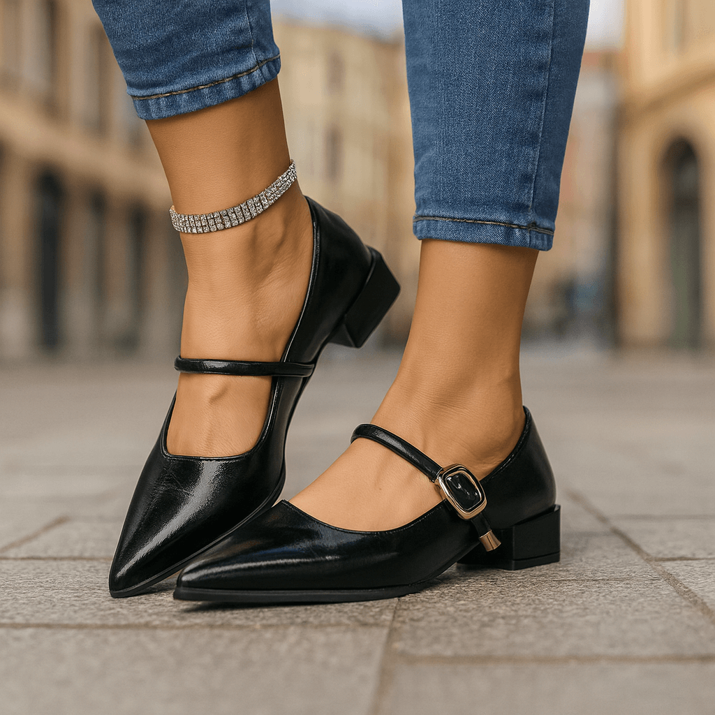 Women's Premium Leather Heels | Stylish Pointed Toe Block Heels for All-Day Comfort