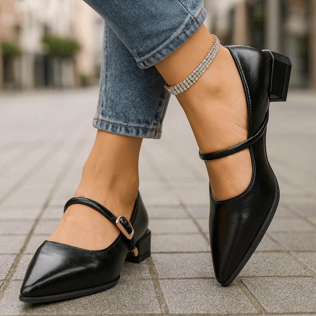 Women's Premium Leather Heels | Stylish Pointed Toe Block Heels for All-Day Comfort