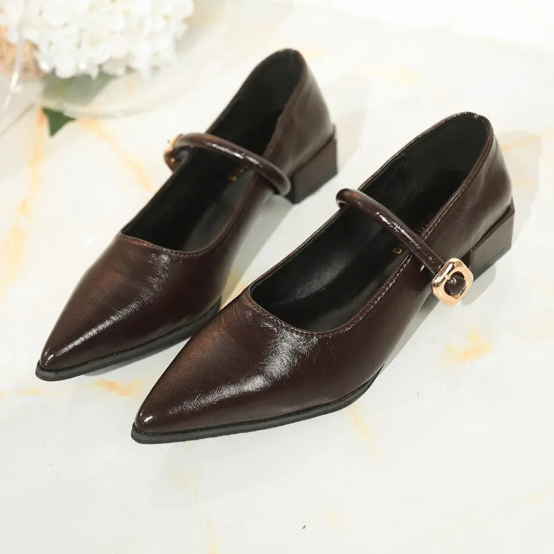 Women's Premium Leather Heels | Stylish Pointed Toe Block Heels for All-Day Comfort