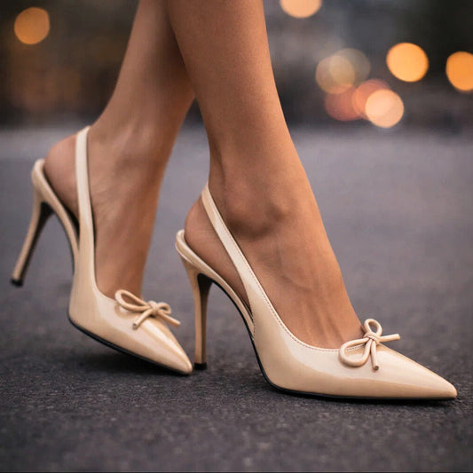 Women's Premium Leather Heels with Bow Accent Corvine