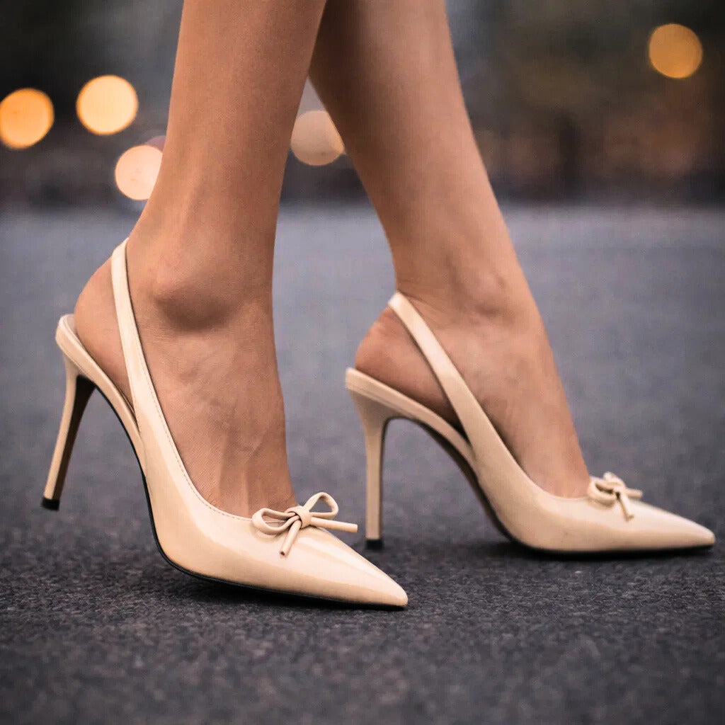 Women's Premium Leather Heels with Bow Accent Corvine