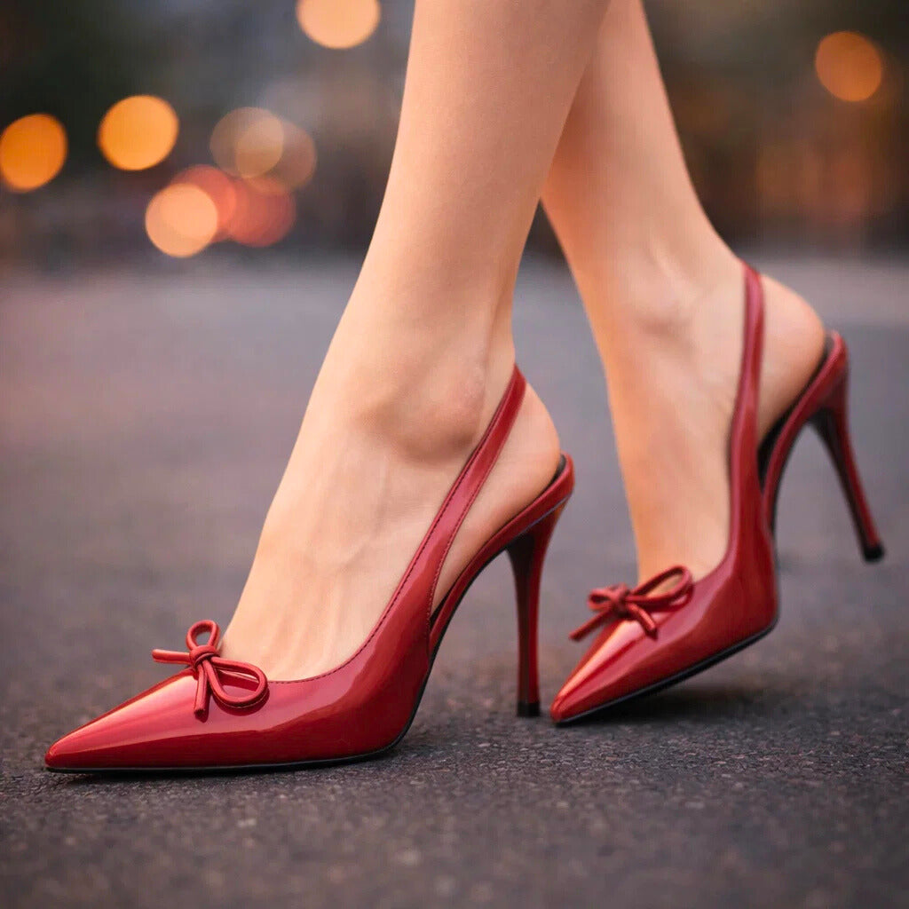Women's Premium Leather Heels with Bow Accent Corvine