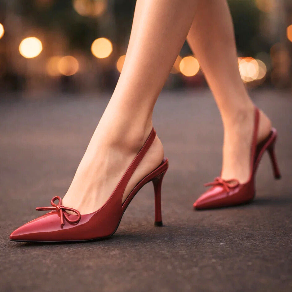 Women's Premium Leather Heels with Bow Accent Corvine
