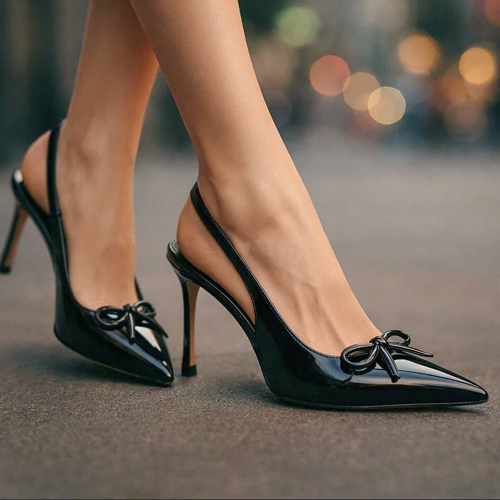 Women's Premium Leather Heels with Bow Accent Corvine