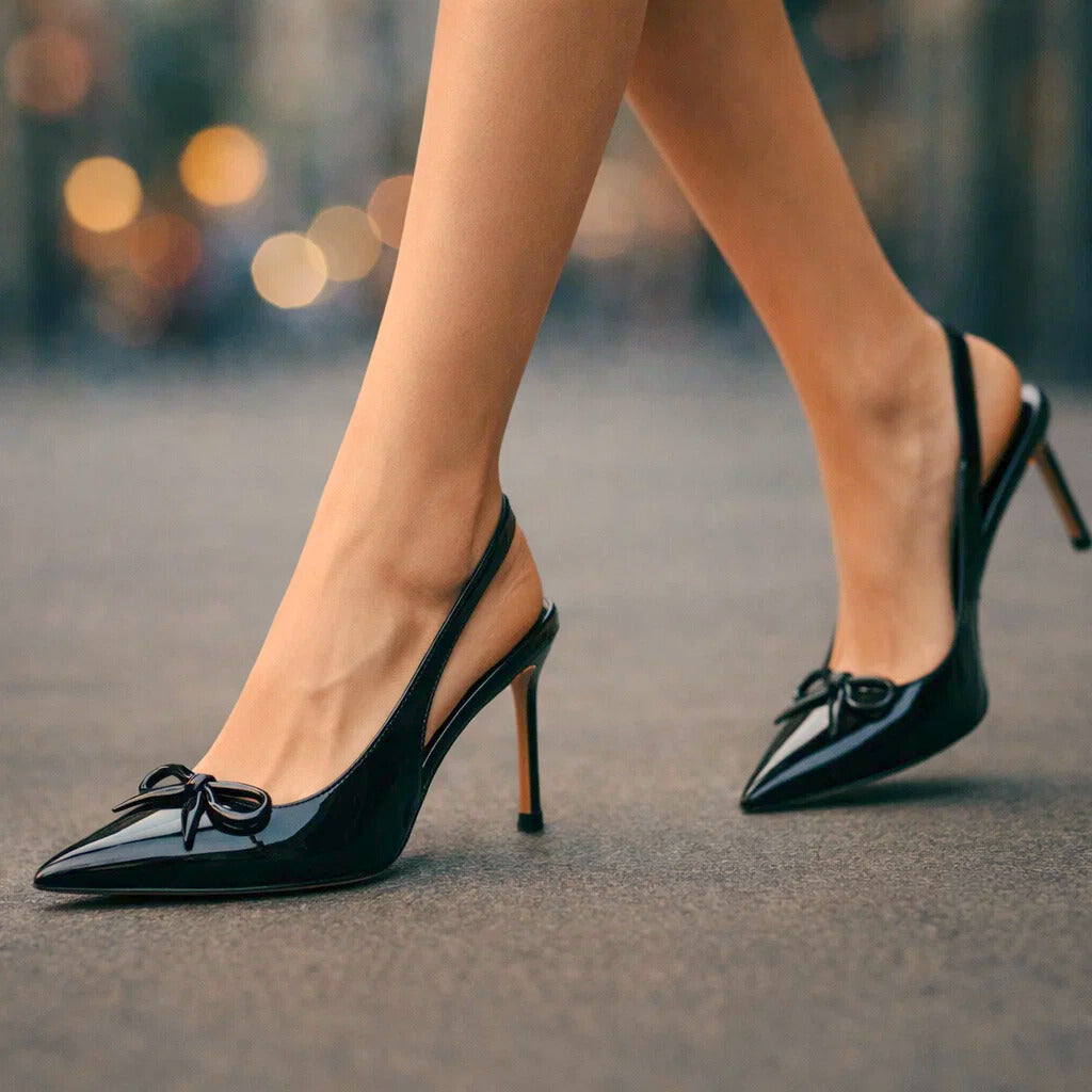 Women's Premium Leather Heels with Bow Accent Corvine