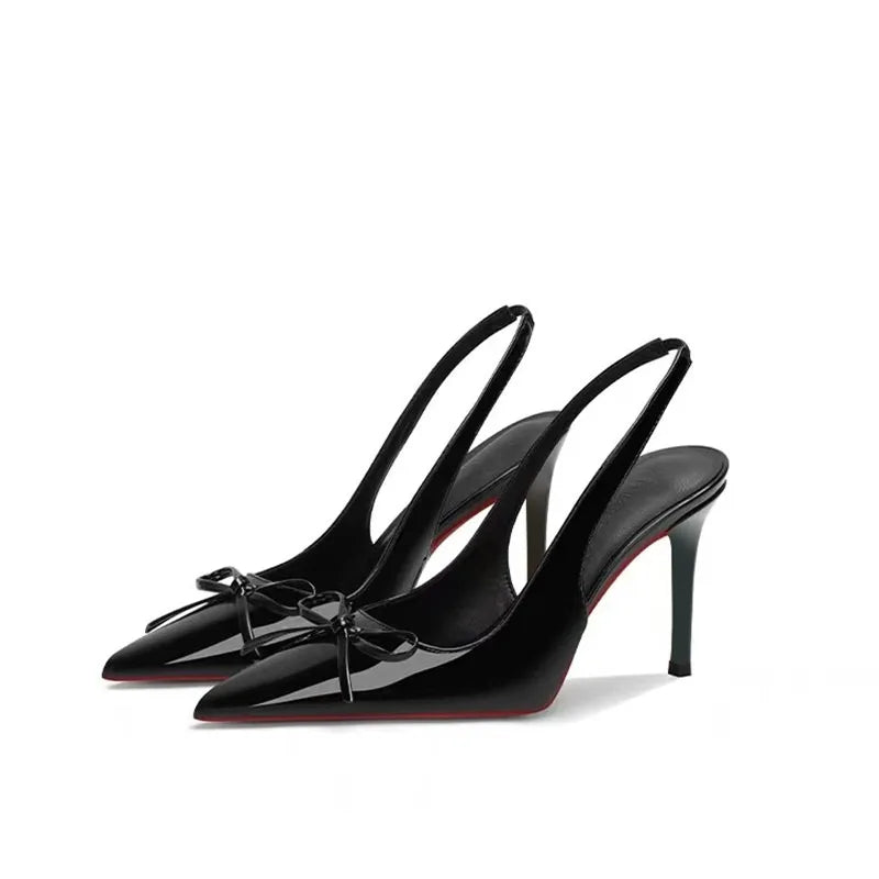 Women's Premium Leather Heels with Bow Accent Corvine