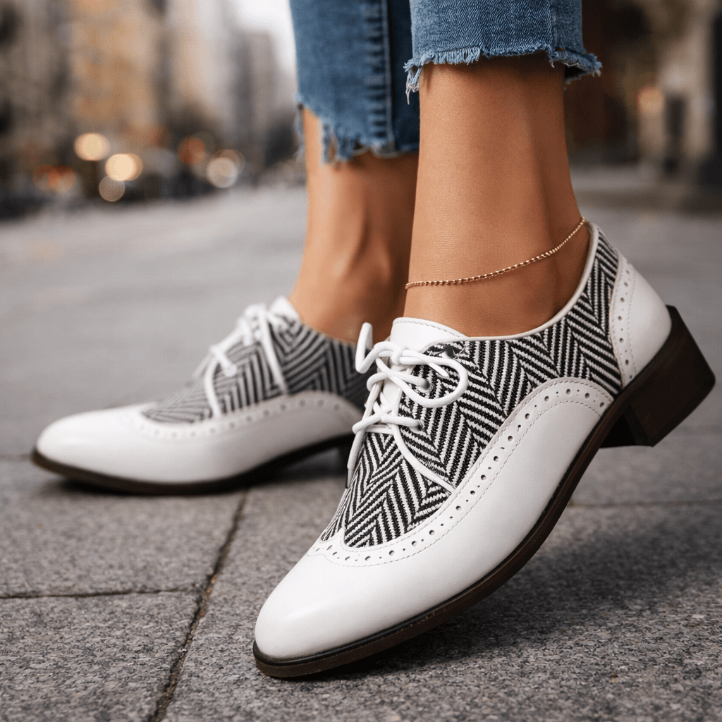 Women's Premium Leather Herringbone Lace-Up Shoes Corvine