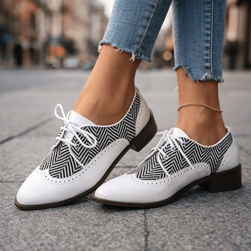 Women's Premium Leather Herringbone Lace-Up Shoes Corvine