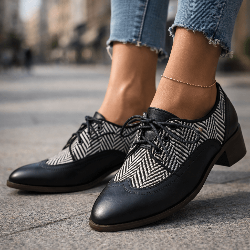 Women's Premium Leather Herringbone Lace-Up Shoes Corvine