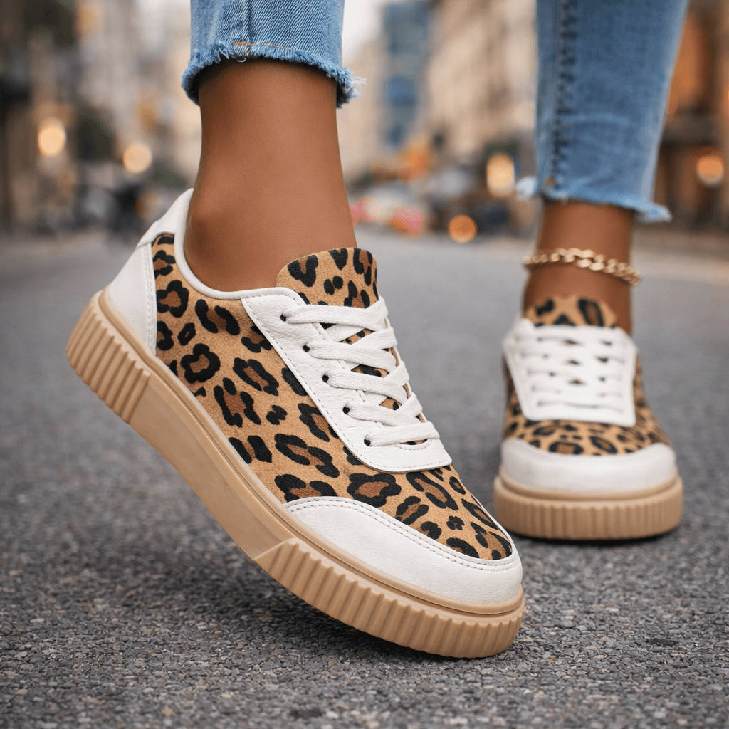Women's Premium Leather Leopard Print Trainers Corvine