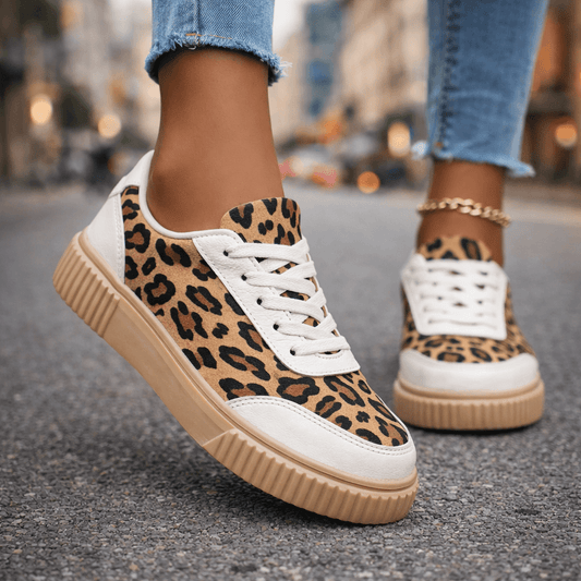 Women's Premium Leather Leopard Print Trainers Corvine
