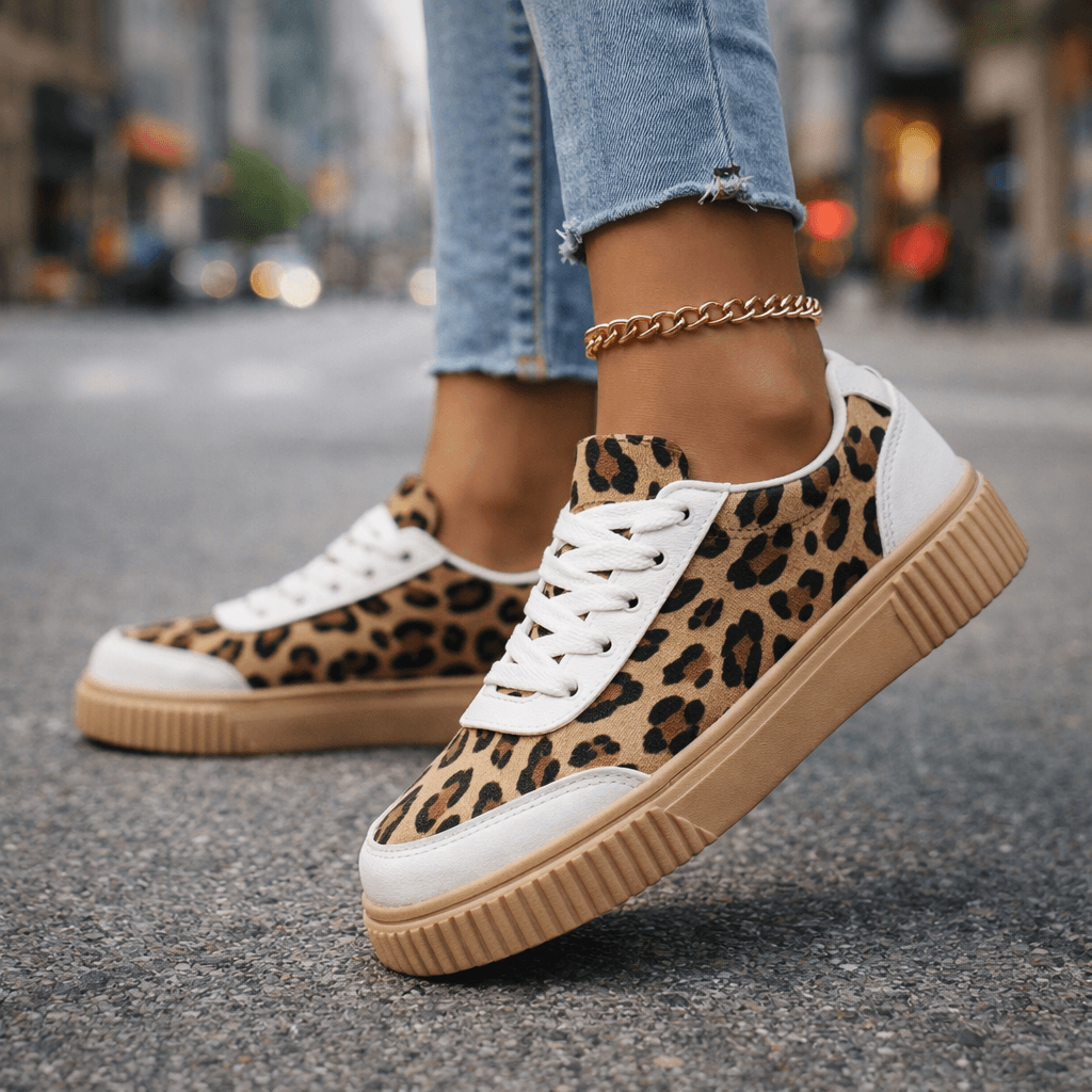 Women's Premium Leather Leopard Print Trainers Corvine