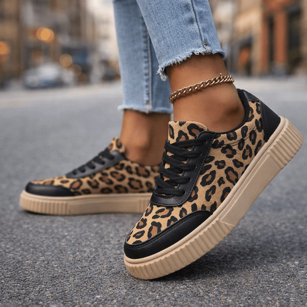 Women's Premium Leather Leopard Print Trainers Corvine