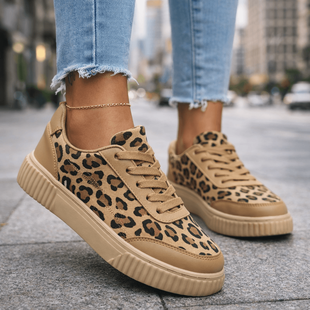Women's Premium Leather Leopard Print Trainers Corvine