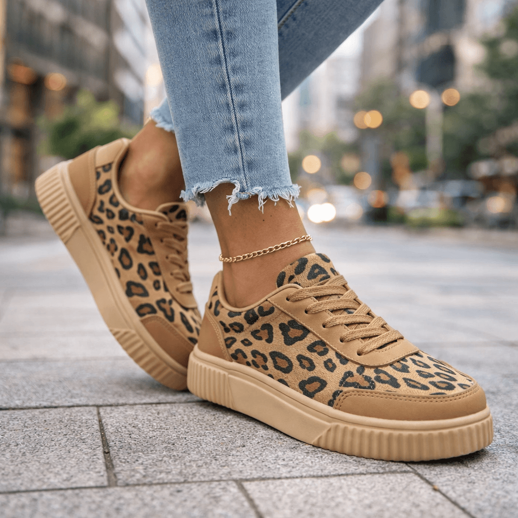 Women's Premium Leather Leopard Print Trainers Corvine